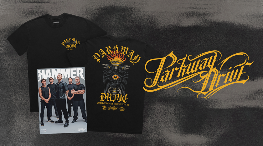Parkway Drive on the cover of Metal Hammer, next to a t-shirt featuring the band logo