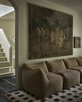 sage green walls living room with sage sofa