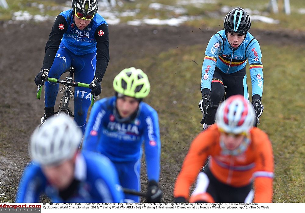 Cyclo-cross riders pre-ride the Worlds course in Tabor