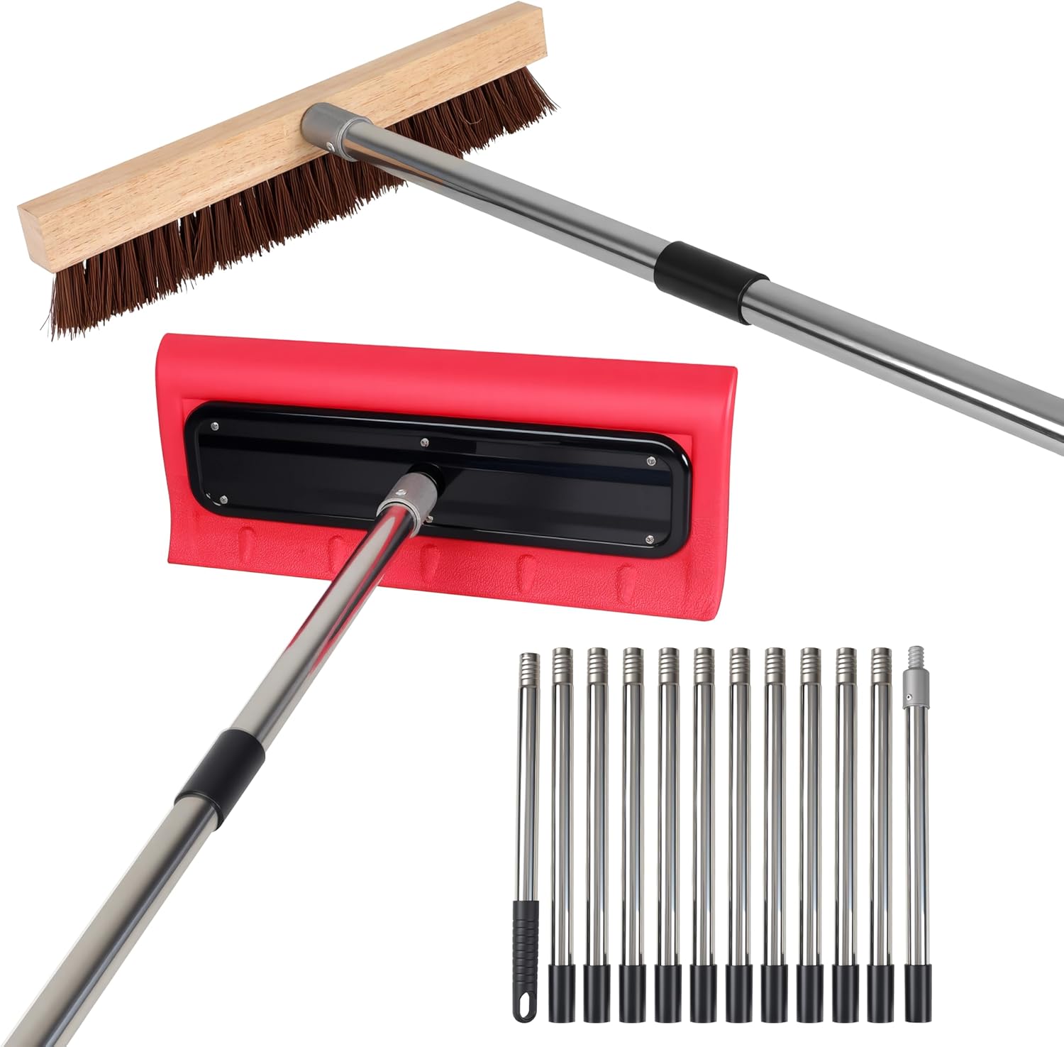 2-In-1 Leaf Roof Brush and Snow Rake, Roof Cleaning Brush &amp;amp; Leaf Removal Tool, Adjustable 5-21ft Cleaning Brush Tool for Cleaning Shingles, Solar Panels, Car Tops With No-Scratch Head