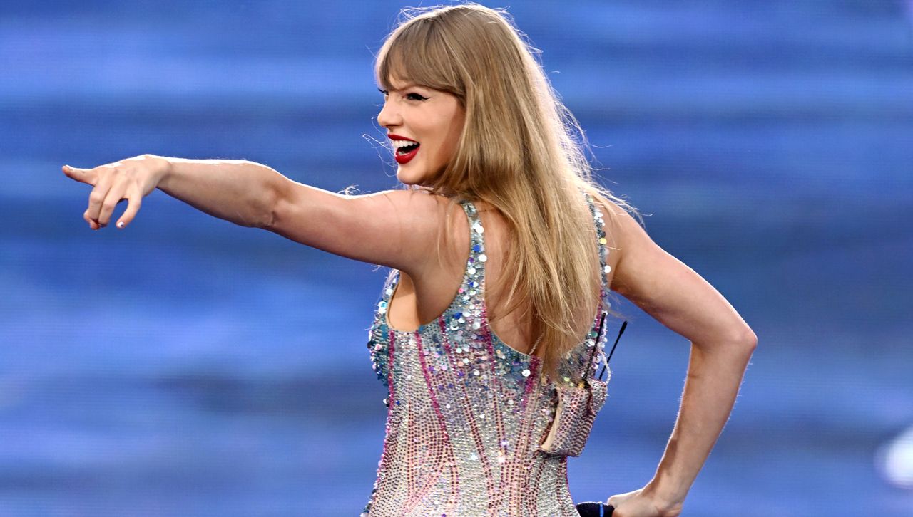 Taylor Swift wears a glittery Versace bodysuit onstage at the Eras Tour