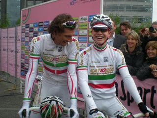 Filippo Pozzato (Katusha) and his double, Chris