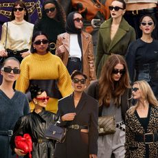 best designer belts is shown a collage of street style images of women wearing luxury belts 