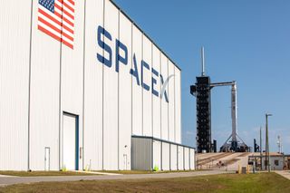 SpaceX'S Falcon 9 rocket, topped with the Crew Dragon spacecraft, stands poised for launch at historic Launch Complex 39A at NASA's Kennedy Space Center in Florida, on May 21, 2020.