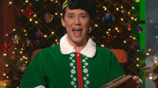 Johnny Weir is dressed as an elf for his NBC commentary.