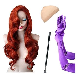 Zivyes Jessica Rabbit Costume Red Wig Purple Gloves Fancy Dress Costume Set