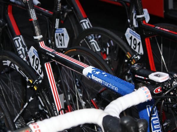 There's no mistaking George Hincapie's (BMC) nationality but BMC apparently saw fit to make mention of where the company is based, too.