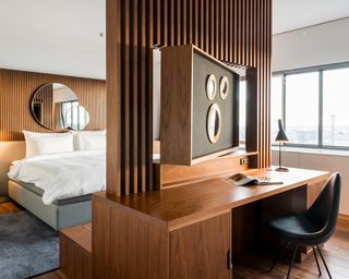 Royal Hotel bedroom and studytable Copenhagen, Denmark
