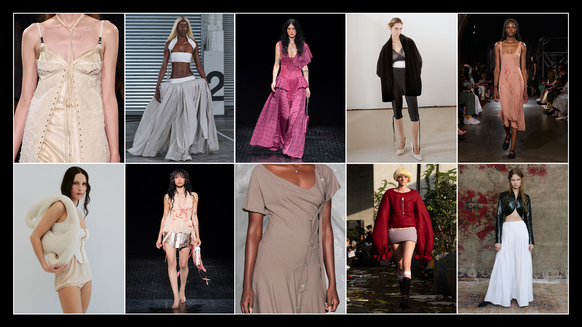 Spring/Summer 2026 collections of Meruert Tolegen, Jane Wade, Mila Sullivan, Colleen Allen, Zoe Gustavia Anna Whalen, Pipenco, and Mel Usine.