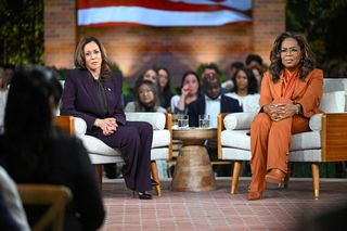 Kamala Harris and Oprah onstage at the Unite America Rally