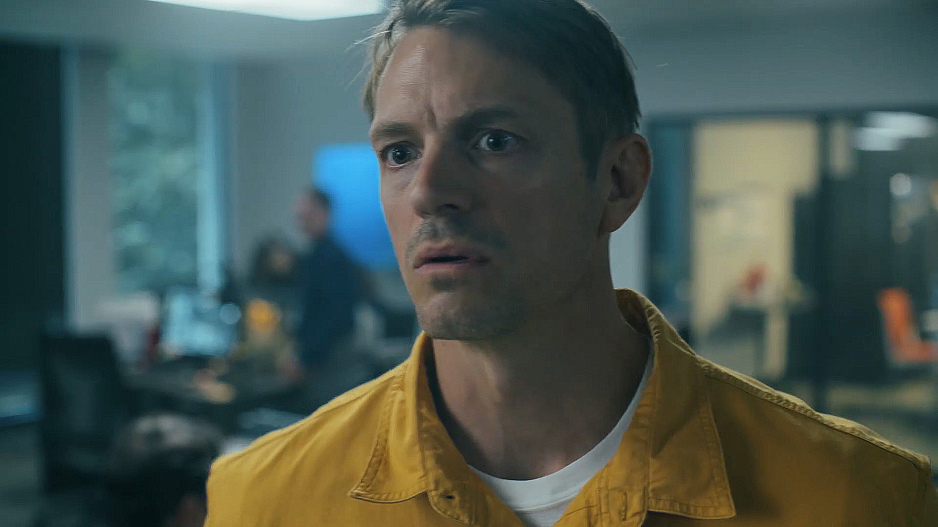The alternate reality&#039;s Rick Flag Jr looking at someone off-screen in Peacemaker season 2 episode 3