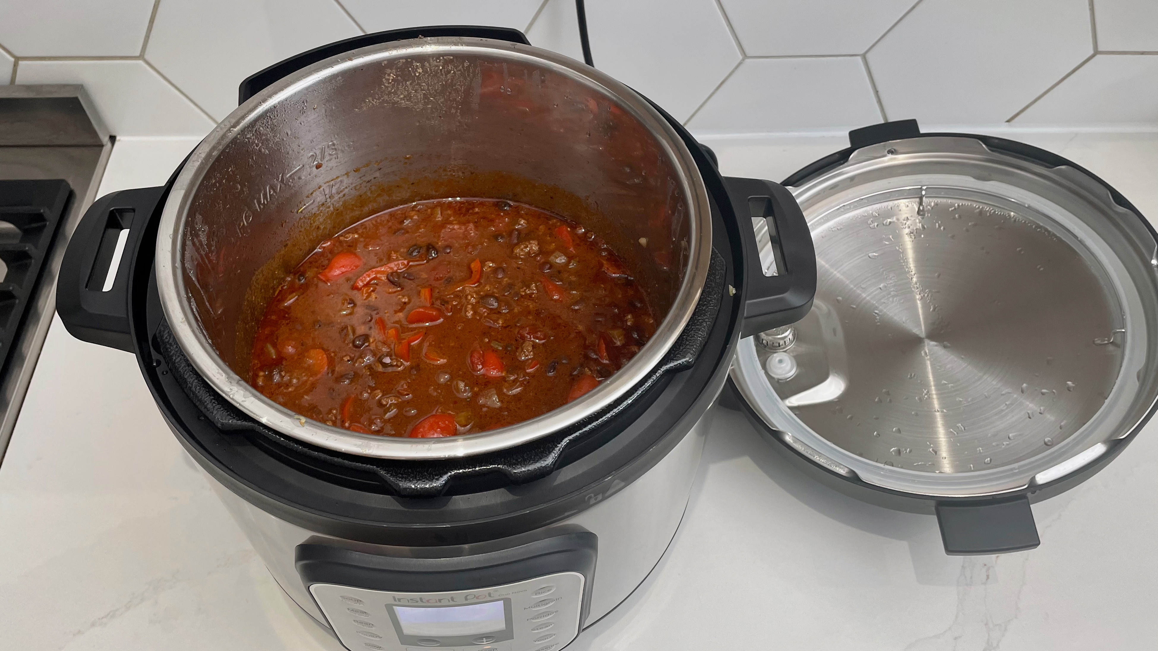 An Instant Pot Duo Nova full of chilli