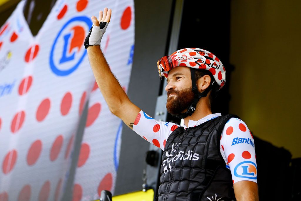 PEYRAGUDES FRANCE JULY 20 Simon Geschke of Germany and Team Cofidis Polka Dot Mountain Jersey during the team presentation prior to the 109th Tour de France 2022 Stage 17 a 1297km stage from SaintGaudens to Peyragudes 1580m TDF2022 WorldTour on July 20 2022 in Peyragudes France Photo by Tim de WaeleGetty Images