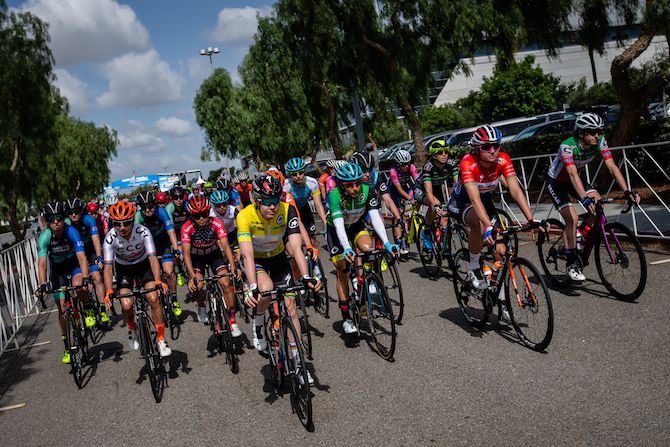 The women's peloton rolls out for stage 2 of the 2019 Tour of California Women's Race