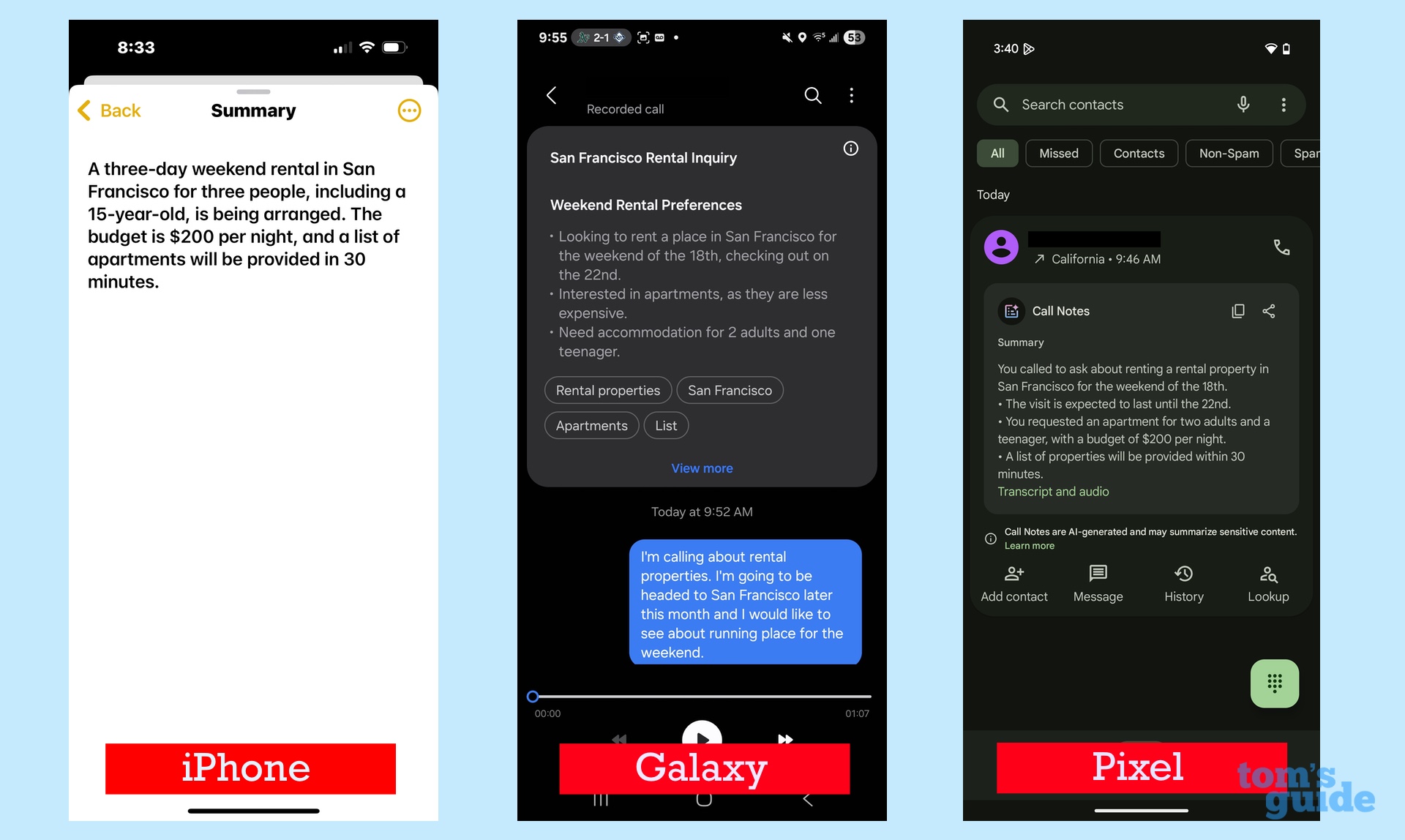 ai-powered call summaries on iPhone 15 Pro Galaxy S25 Plus and Pixel 9
