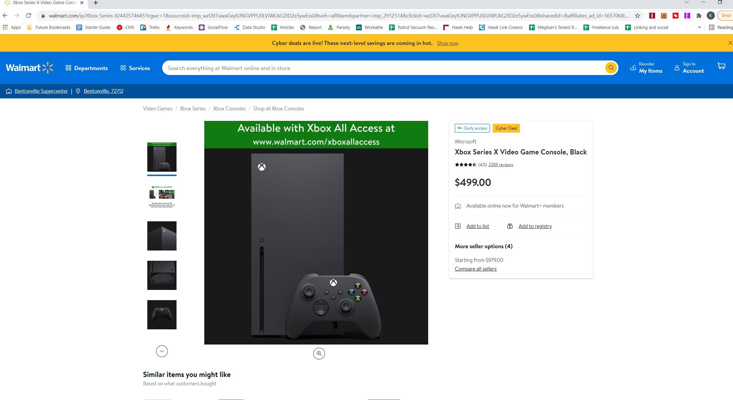 a screenshot of the Xbox Series X restock at Walmart
