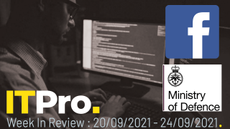 A person working at a computer screen with the Facebook and MoD logos overlaid on top