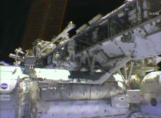 Spacewalk Outside ISS April 23, 2014, Wide Angle