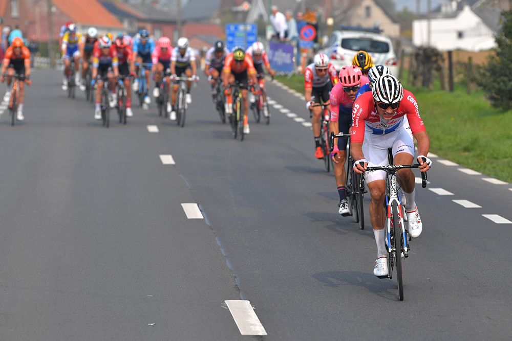 Mathieu van der Poel (Corendon-Circus) racing at the Tour of Flanders