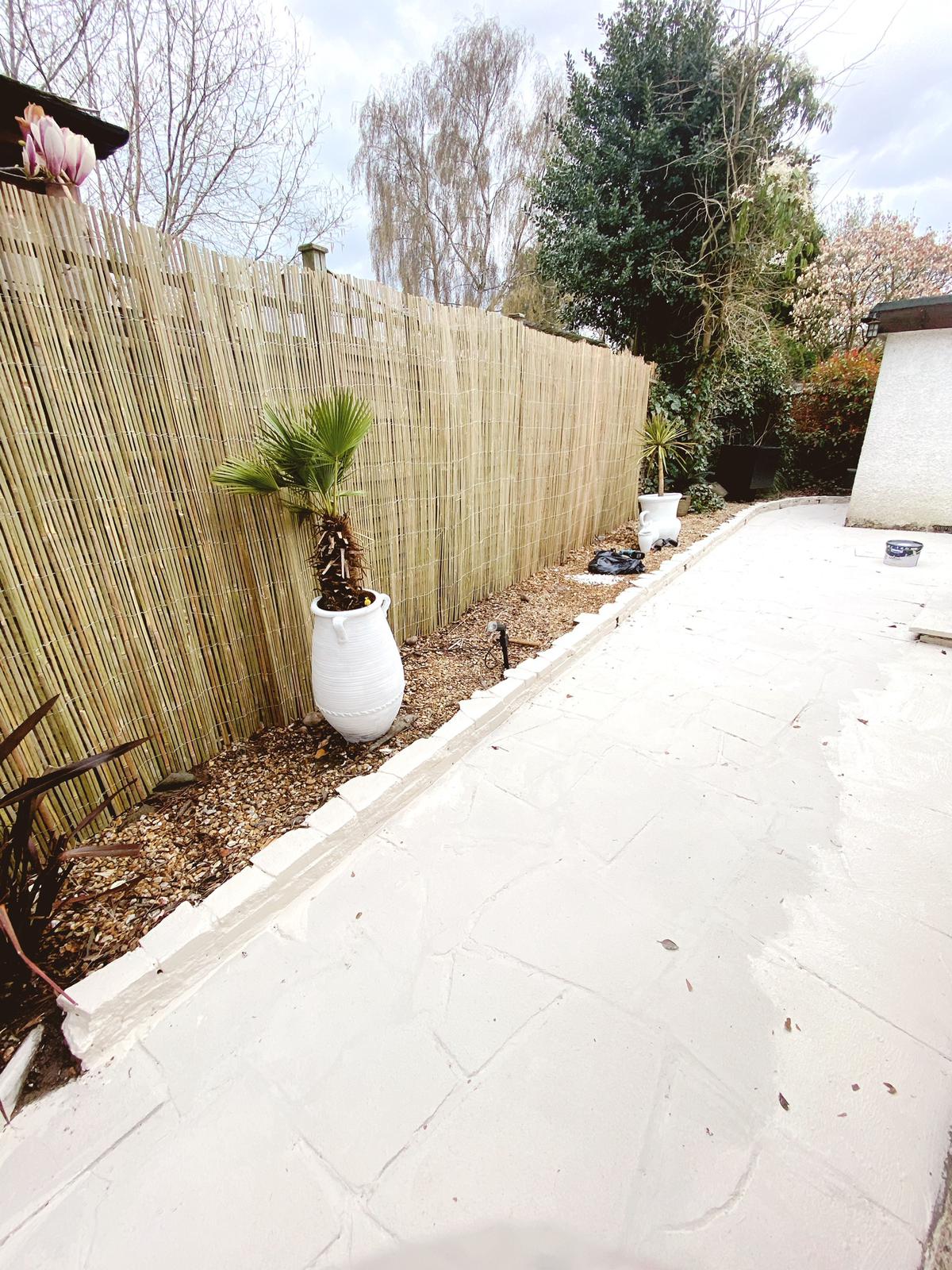 Becky Lane turned a crazy paved patio into a stylish sun trap for £100