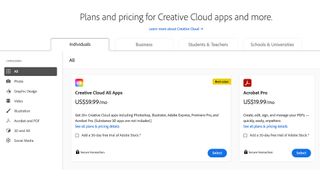 Screengrab of Creative Cloud buying page