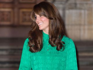 Kate Middleton wears a vintage-inspired silk green dress to the opening of the Treasury Gallery at the Natural History Museum