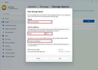 Storage Spaces create volume simple