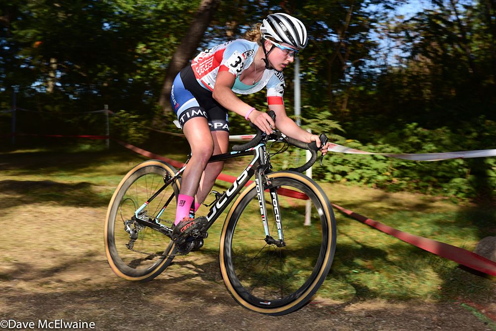 Ellen Noble (JAM/NCC/Vittoria) wearing and successfully defending the U-23 leaders jersey
