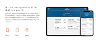 Screenshot of the Discover Bank features available for wearable devices