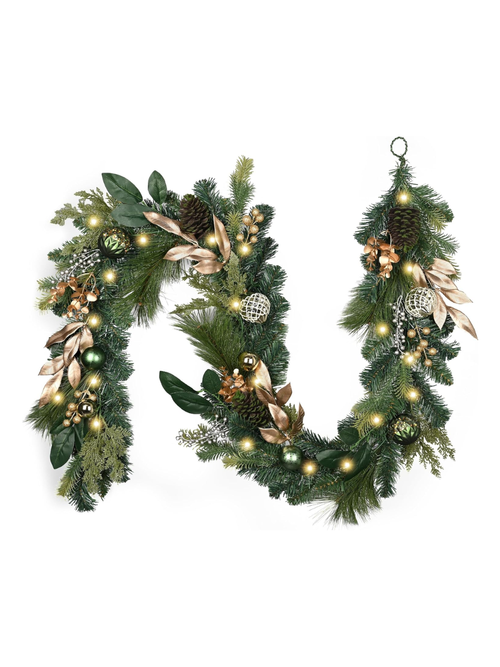 6' Gold Prelit Christmas Garland for Mantle With Lights