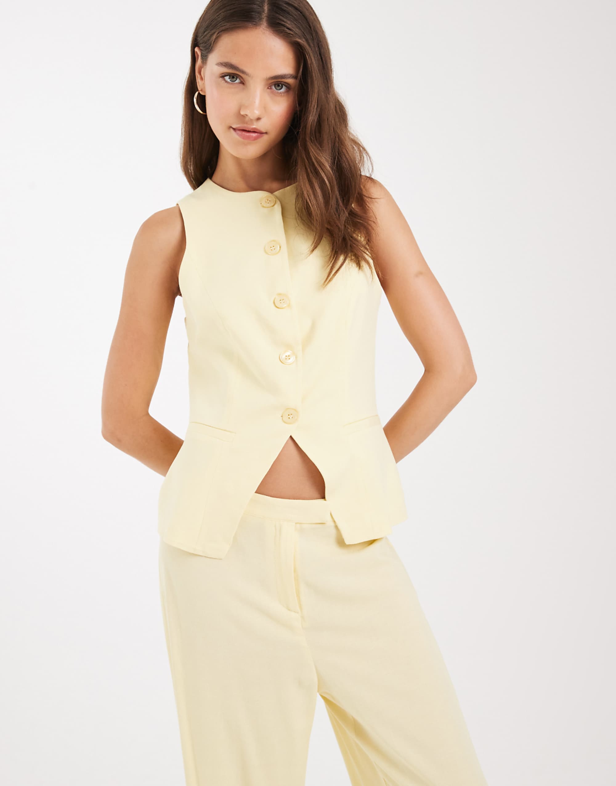 Asos Design Linen Blend Waistcoat in Buttermilk Co Ord