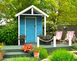 green decking with shed