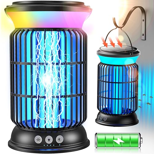 Solar Bug Zapper Outdoor &amp;ndash; Powerful Electric Bug Zapper With 4-In-1 Modes, Cordless &amp;amp; Rechargeable Insect Zapper, Ip66 Waterproof Mosquito Zapper for Camping &amp;amp; Indoor Use