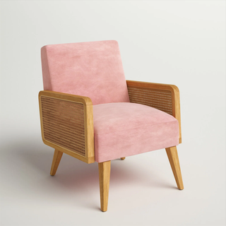 Pink accent chair with rattan