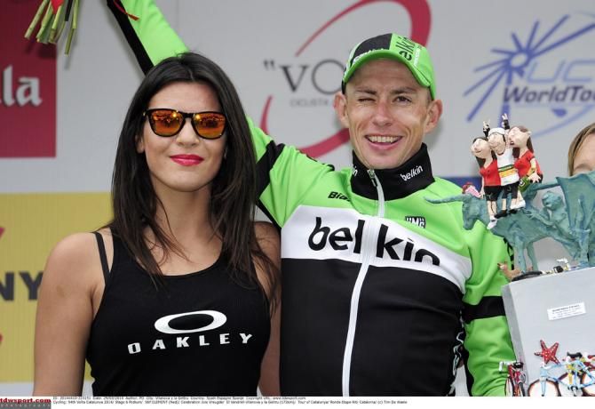 Catalunya stage 6 winner Stef Clement (Belkin) on the podium