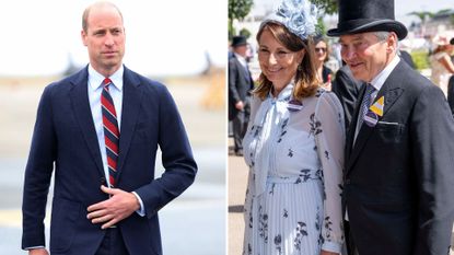 Composite of pictures of Prince William at RAF Valley in Holyhead in 2024 and Carole and Michael Middleton at Royal Ascot 2024