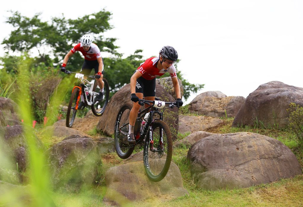 IZU JAPAN JULY 27 Sina Frei of Team Switzerland rides during the Womens Crosscountry race on day four of the Tokyo 2020 Olympic Games at Izu Mountain Bike Course on July 27 2021 in Izu Shizuoka Japan Photo by Tim de WaeleGetty Images