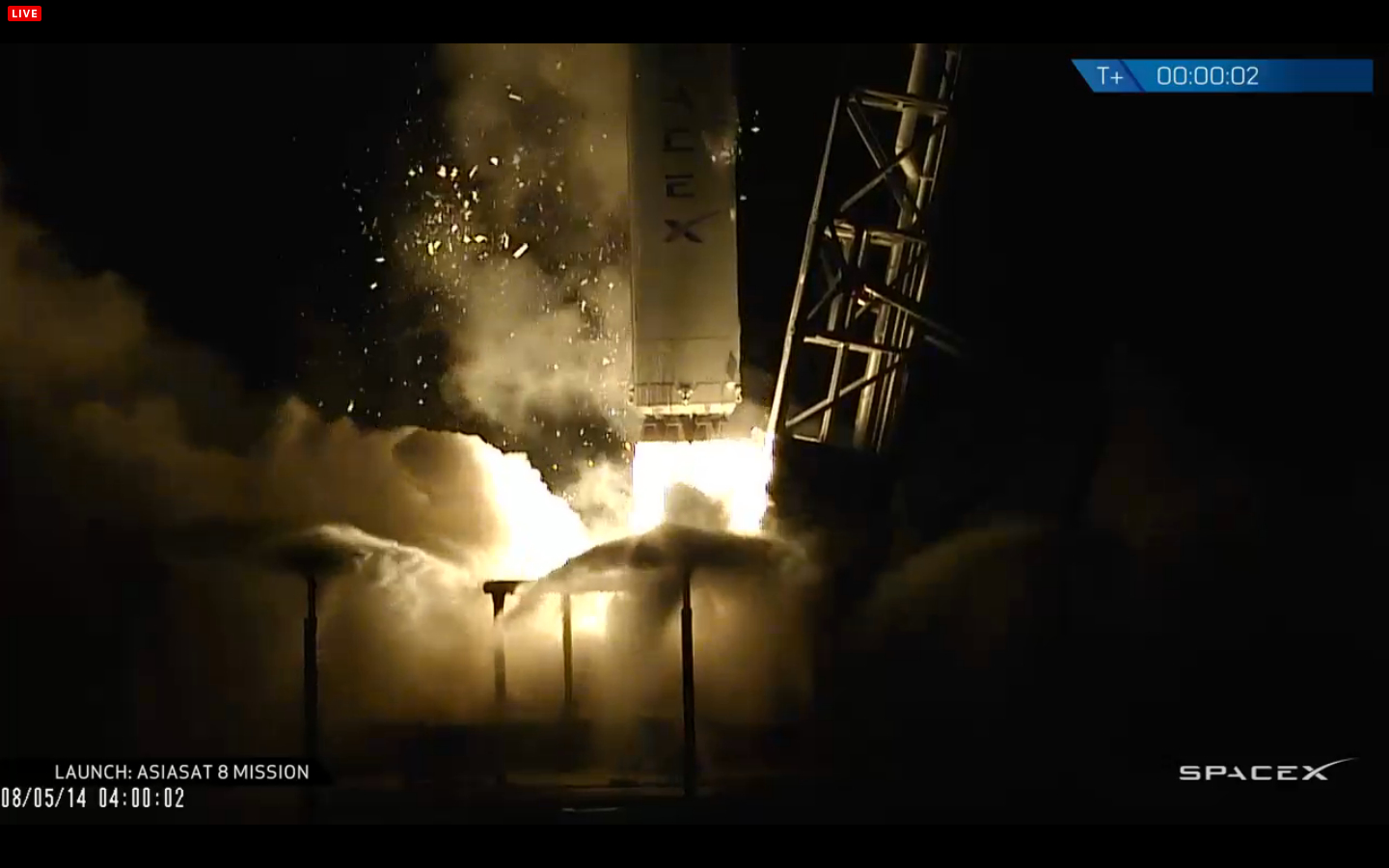 SpaceX Falcon 9 Rocket Launches AsiaSat 8 Satellite, Aug. 5, 2014