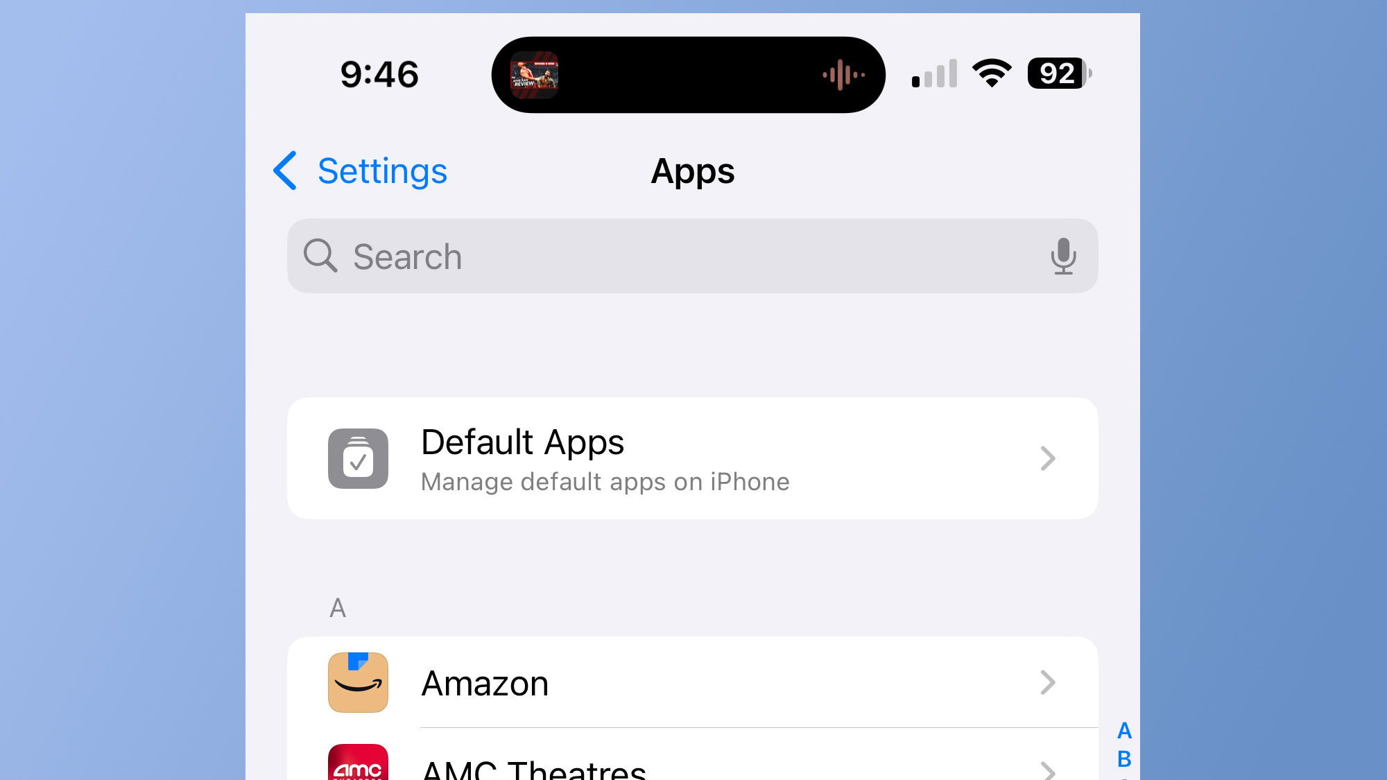 Default apps select