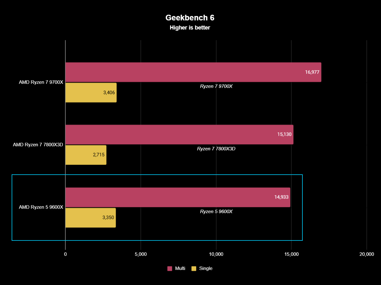 AMD Ryzen 5 9600X benchmark results versus Ryzen 7 7800X3D