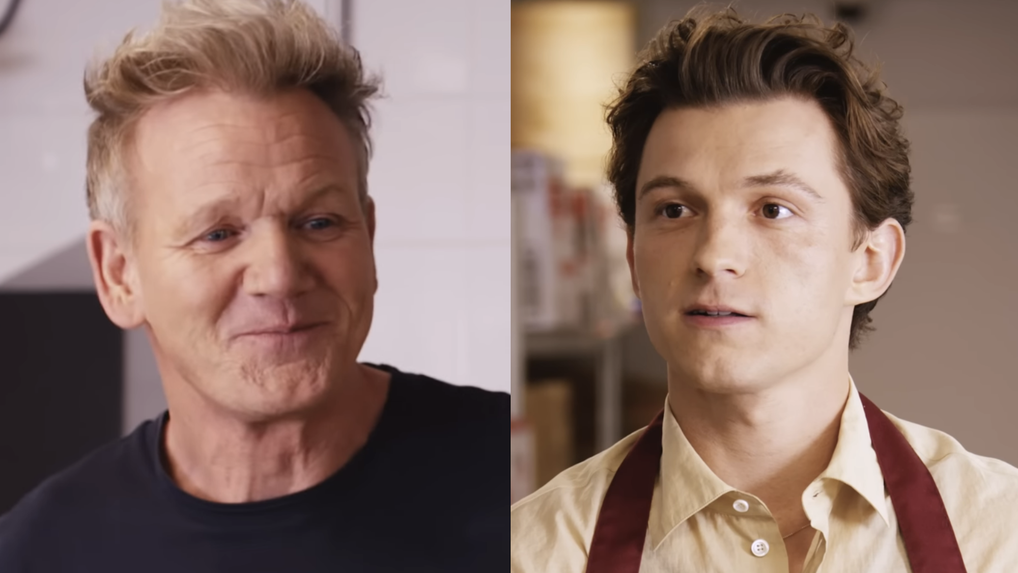 Gordon Ramsey and Tom Holland in July 2026 cooking episode on YouTube
