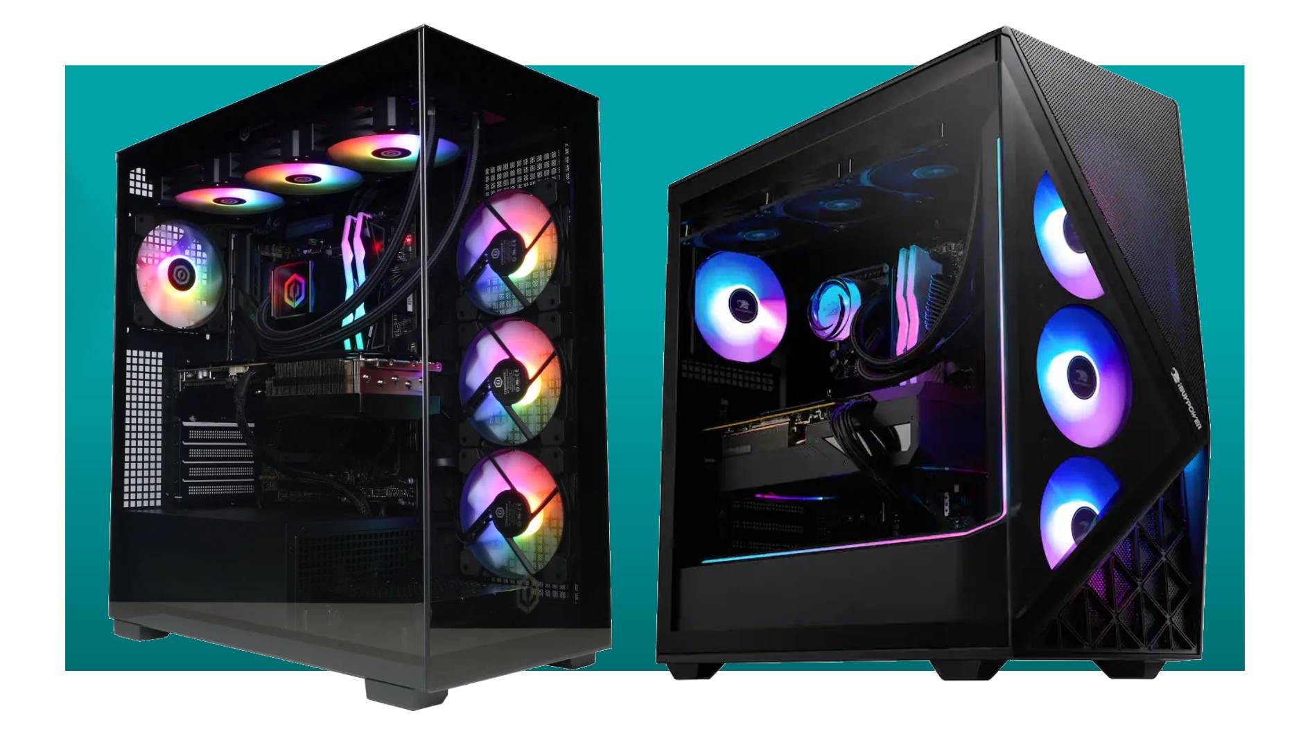 A CyberPowerPC and iBuyPower PC on a blue background