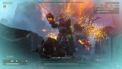 Helldivers 2 Cyborg Radical standing over helldiver