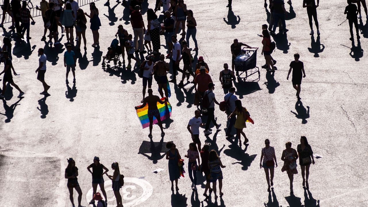 People, Crowd, Pedestrian, Human, Shadow, Marching, Street, Walking, Silhouette, City, 