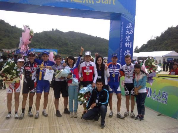 Podium finishers at the China World Cup test event