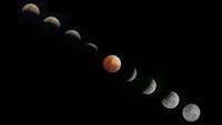 A composite photo showing the different phases of a total lunar eclipse.