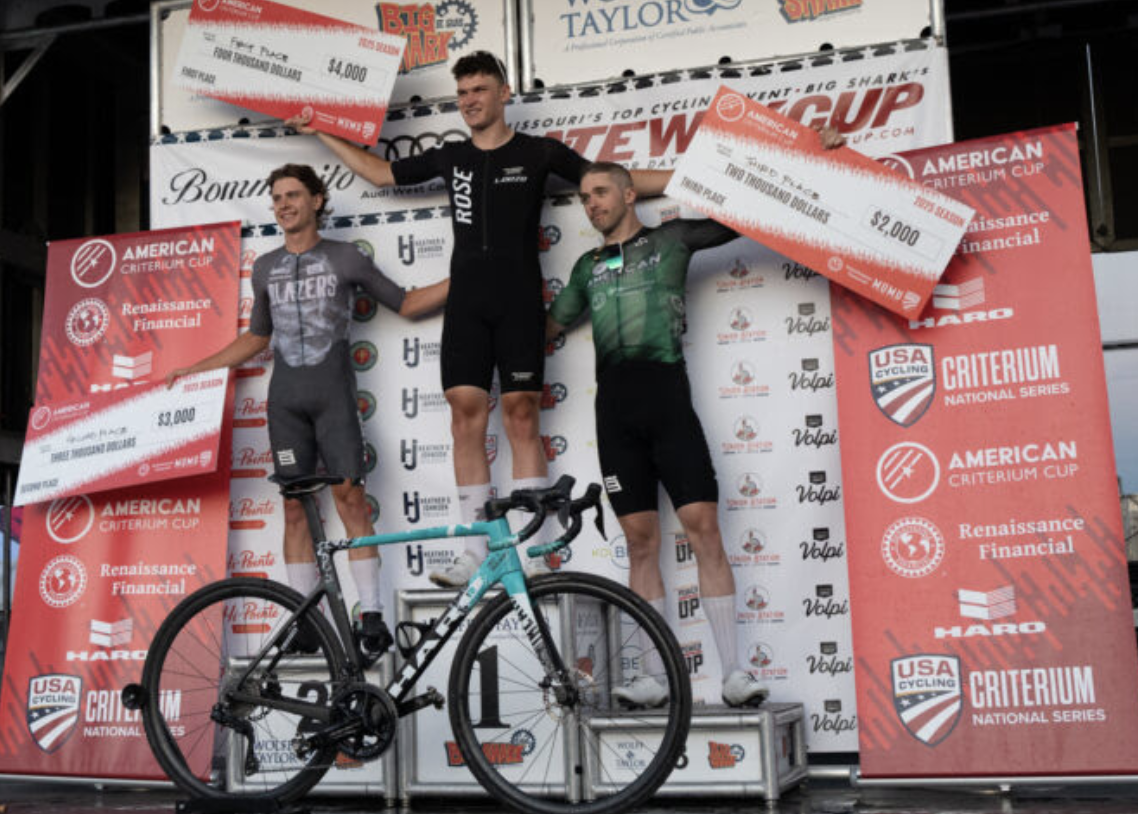 Elite men&#039;s overall podium for ACC (L to R): Brody McDonald (Golden State Blazers) second place, overall winner Maurice Ballerstedt (Rose Bikes) and Danny Summerhill (L39ION of Los Angeles) third place