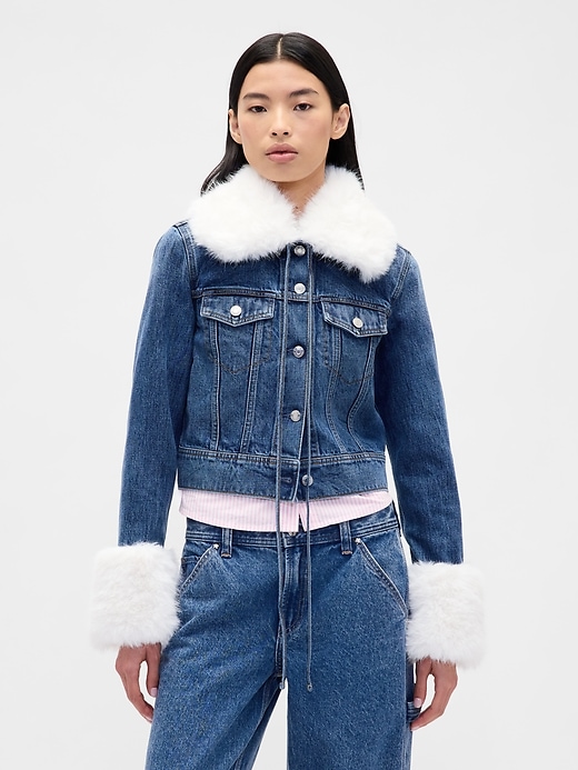 Gap &amp;times; Sandy Liang Vegan Fur Crop Denim Jacket