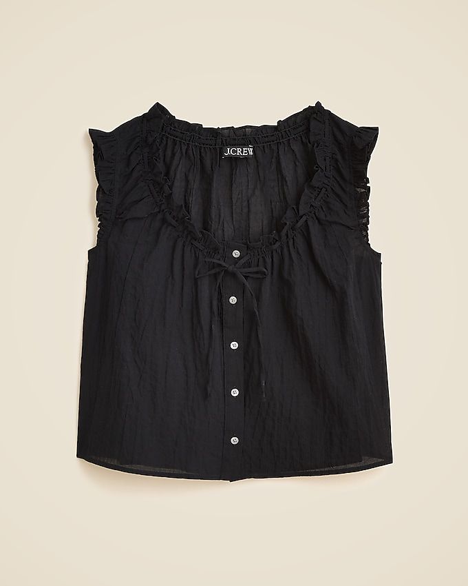 Ruffle-Trim Button-Up Top
