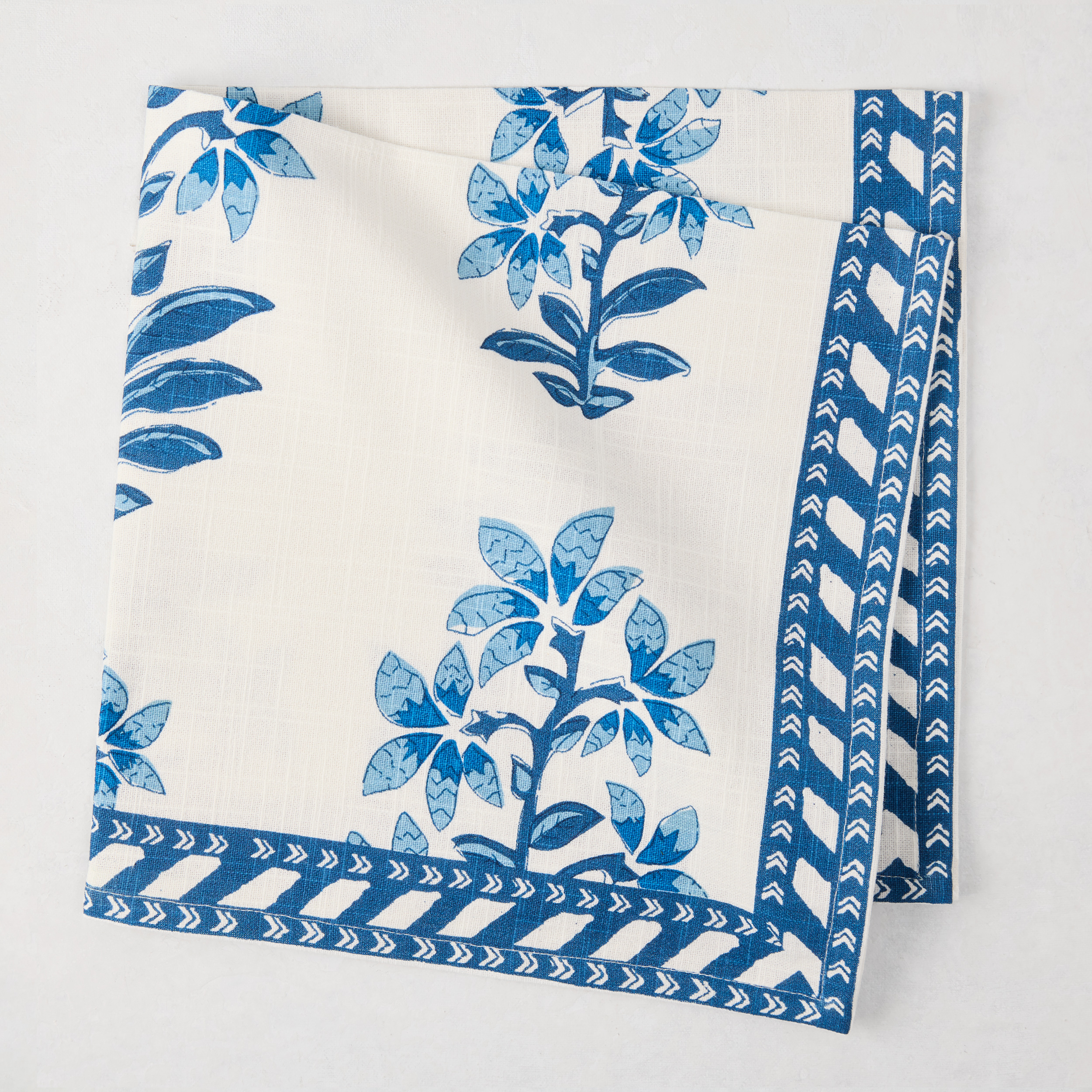 Blue and white floral napkin